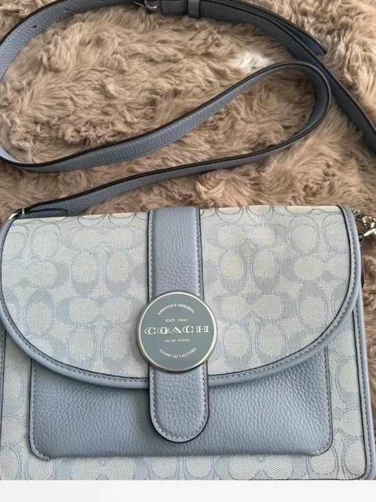 Coach Lonnie blue signature jacquard blue crossbody - Picture 2 of 7